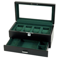 4 Slots Wooden Watch Box with Green Interior and Drawer
