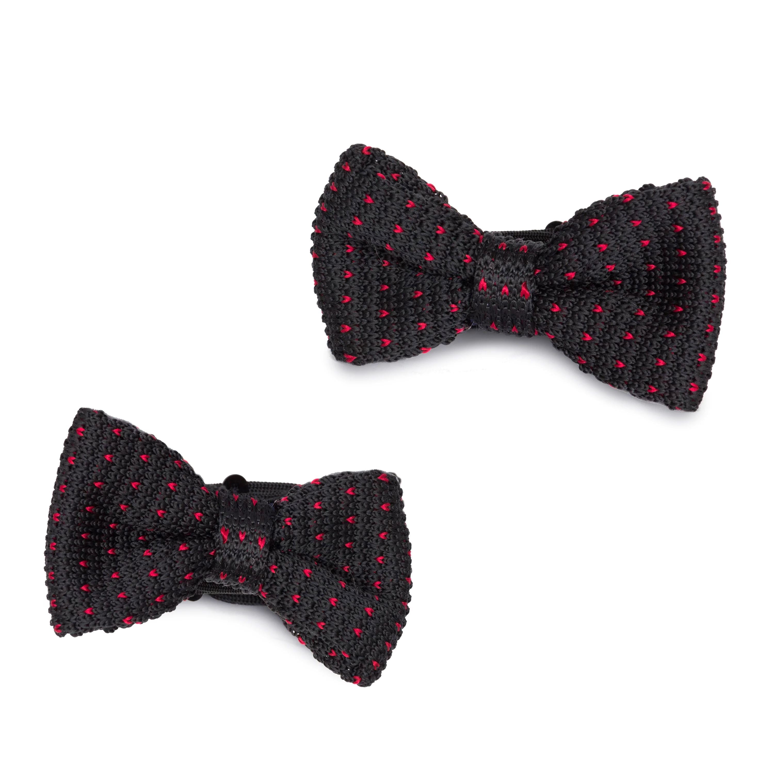 Kids Knit Bow Tie - Black/Red Dot Bow Ties Clinks Australia