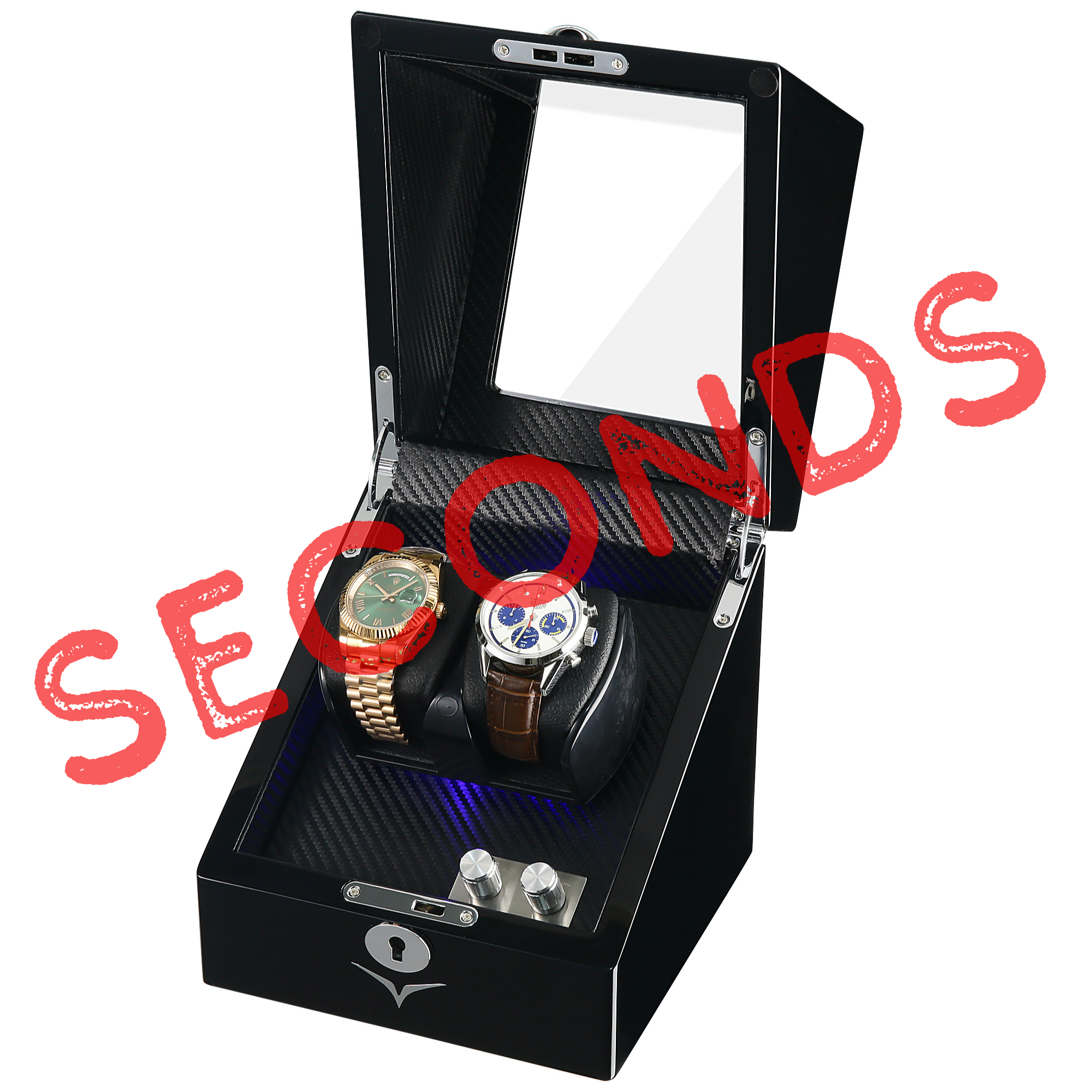 Seconds - Lindeman Black Watch Winder Box for 2 Watches (Single Rotor)
