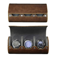 Watch Roll Case for 3 in Brown Vegan Leather Watch Boxes Clinks