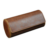 Watch Roll Case for 3 in Brown Vegan Leather Watch Boxes Clinks