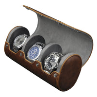 Watch Roll Case for 3 in Brown Vegan Leather Watch Boxes Clinks