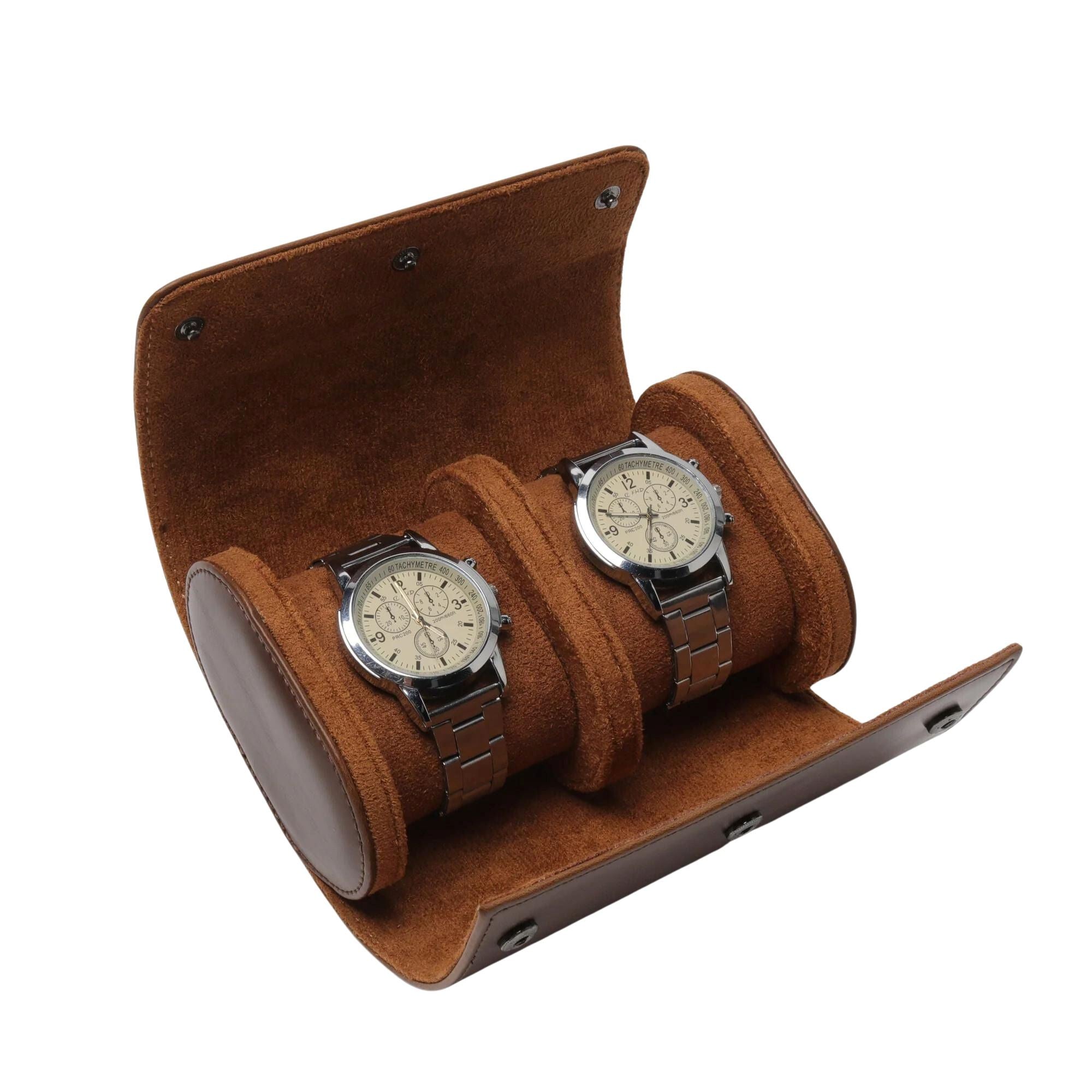 Watch Roll Case for 2 in Brown Vegan Leather Watch Boxes Clinks