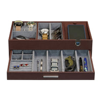 Leather Valet Tray with Drawer in Brown Watch Boxes Clinks