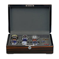 6 Slots Watch Box with Cufflinks Storage and Lock in Wooden Ebony Watch Boxes Clinks