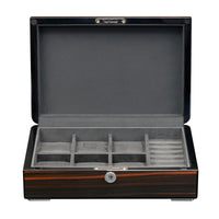 6 Slots Watch Box with Cufflinks Storage and Lock in Wooden Ebony Watch Boxes Clinks