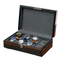 6 Slots Watch Box with Cufflinks Storage and Lock in Wooden Ebony Watch Boxes Clinks