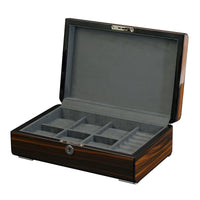 6 Slots Watch Box with Cufflinks Storage and Lock in Wooden Ebony Watch Boxes Clinks