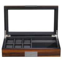6 Slots Watch Box with Cufflinks and Sunglasses Storage in Ebony Wood Watch Boxes Clinks