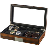 6 Slots Watch Box with Cufflinks and Sunglasses Storage in Ebony Wood Watch Boxes Clinks
