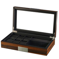 6 Slots Watch Box with Cufflinks and Sunglasses Storage in Ebony Wood Watch Boxes Clinks