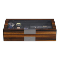 6 Slots Watch Box with Cufflinks and Sunglasses Storage in Ebony Wood Watch Boxes Clinks