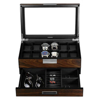 12 Slots Watch Box with Drawer in Ebony Wood Watch Boxes Clinks
