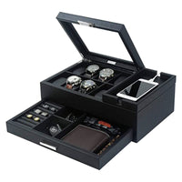 8 Slots Watch Box with Drawer in Black Watch Boxes Clinks