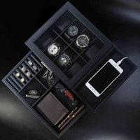 8 Slots Watch Box with Drawer in Black Watch Boxes Clinks