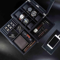 8 Slots Watch Box with Drawer in Black Watch Boxes Clinks
