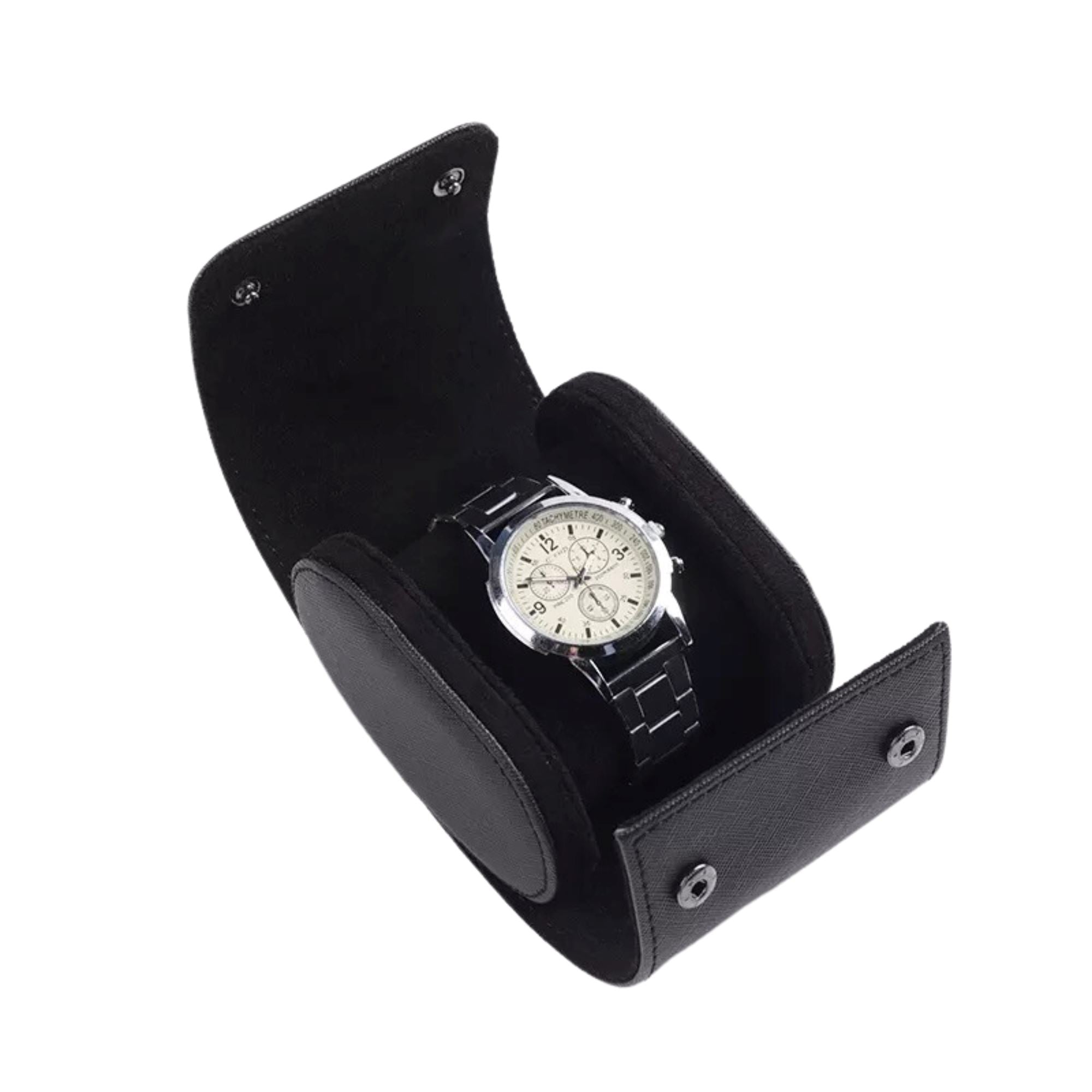 Watch Roll Case for 1 in Black Vegan Leather Watch Boxes Clinks