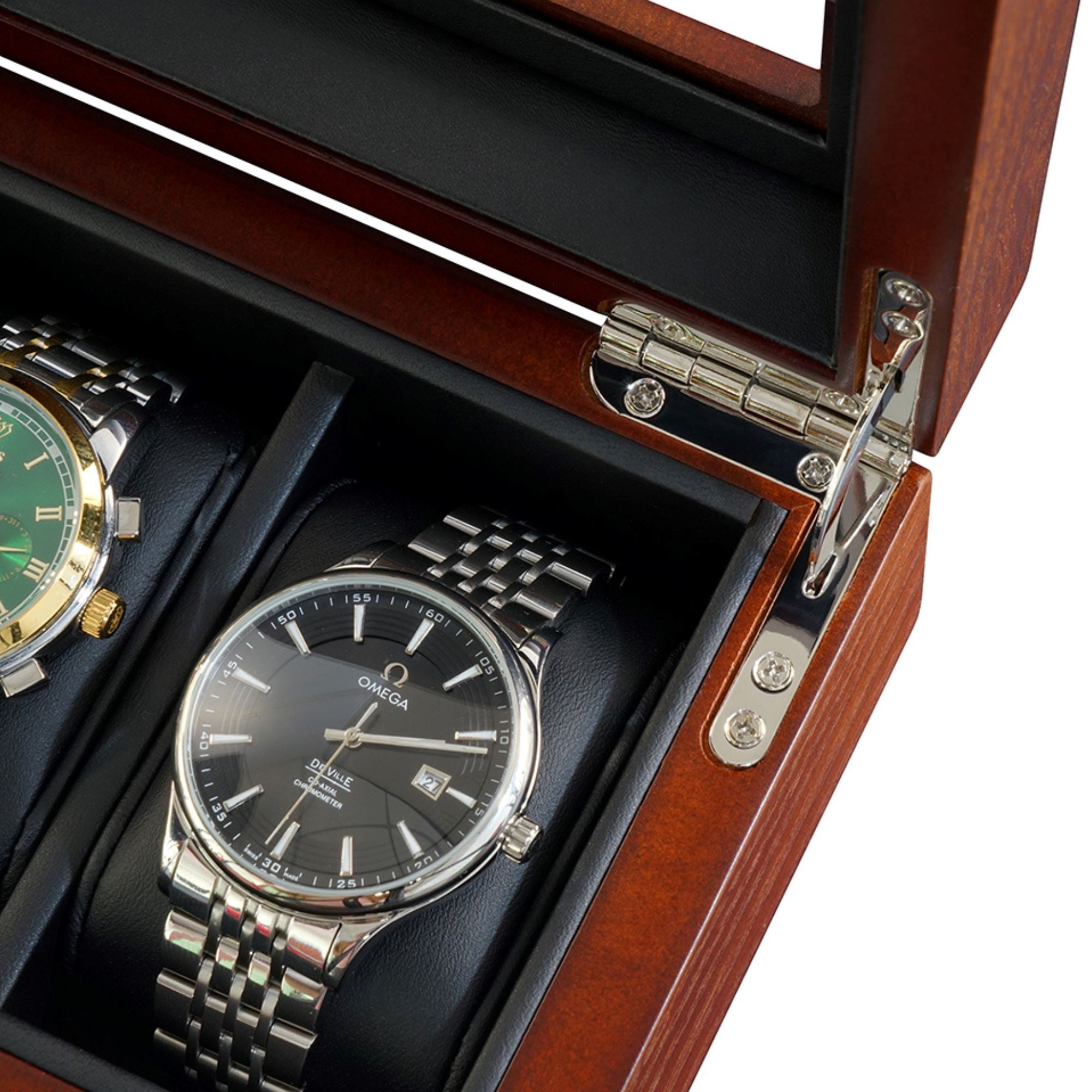 5 Slots Mahogany Wooden Watch Box Watch Boxes Clinks