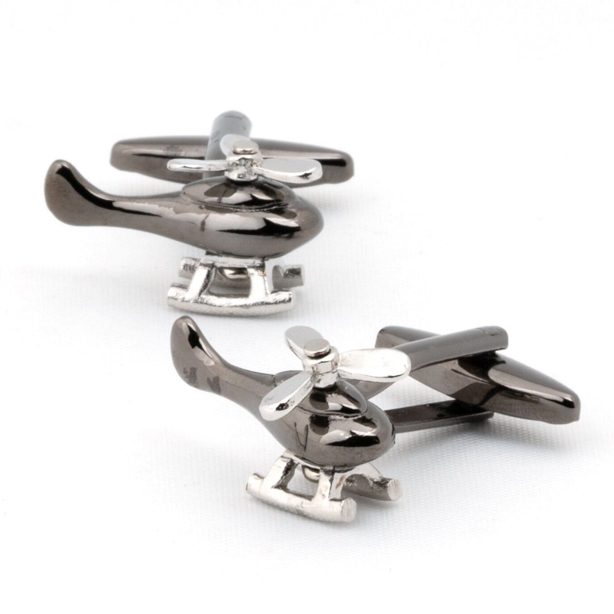 Gunmetal and Silver Helicopter Cufflinks Novelty Cufflinks Clinks Australia