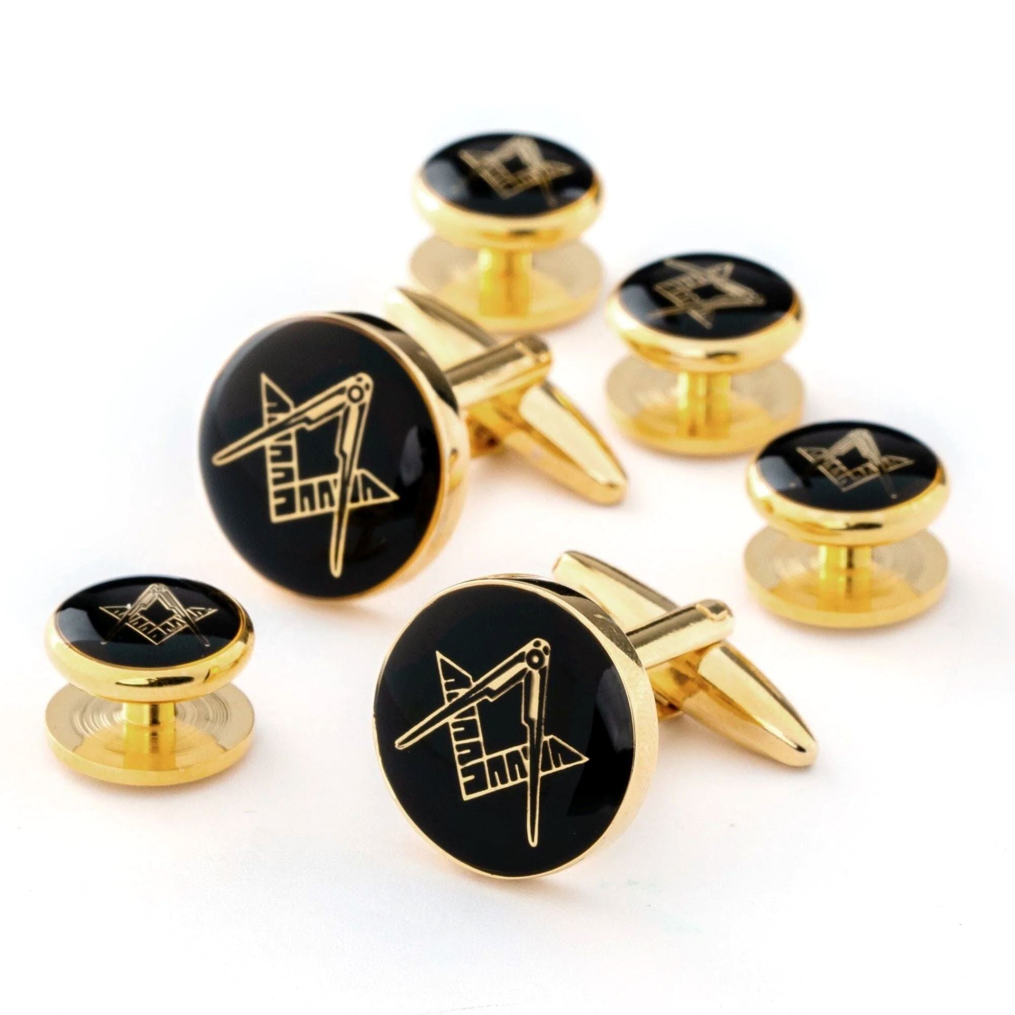 Freemason Masonic Logo Round Gold Cufflinks and Studs Set Stud Sets Clinks Australia 