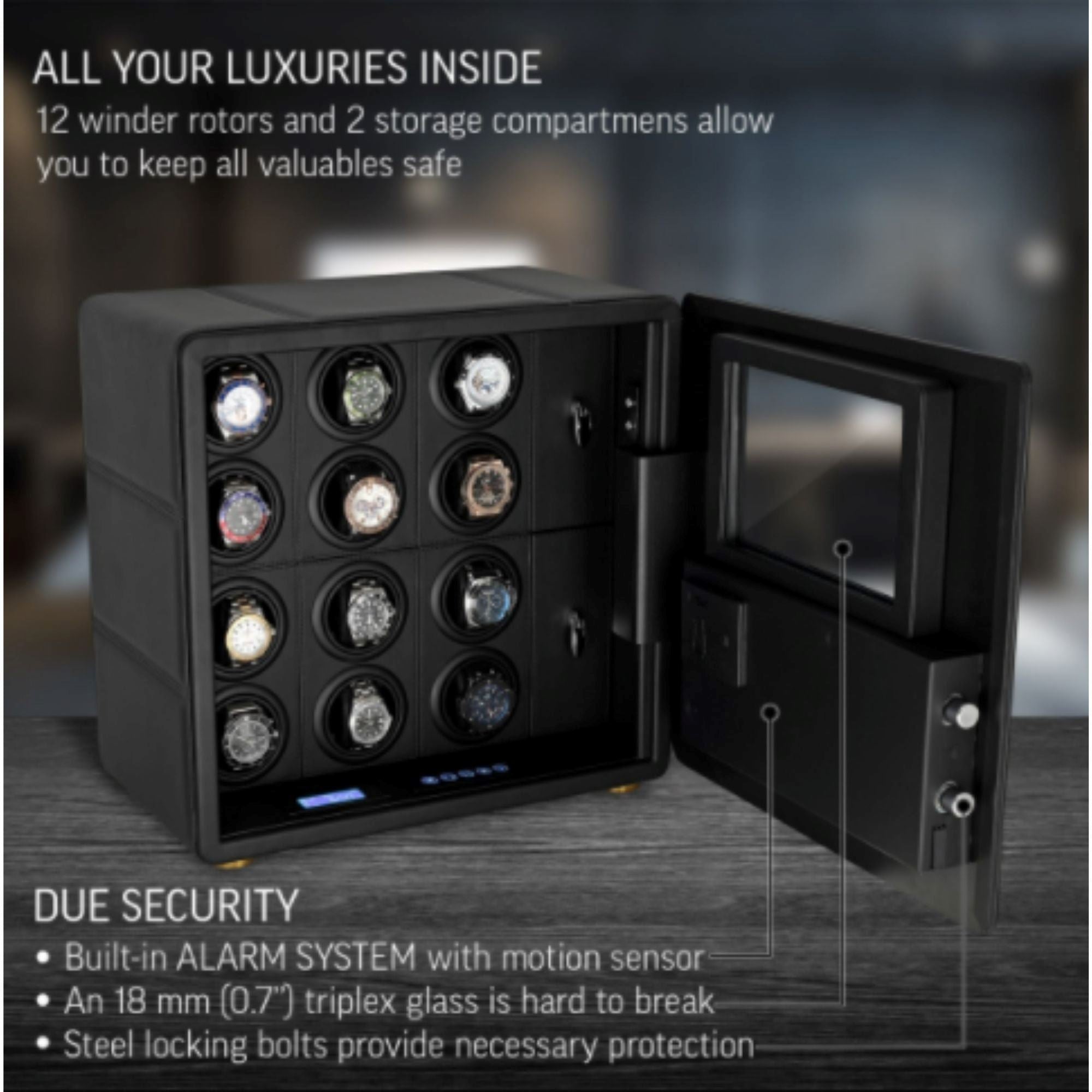 Vanguard Steel Watch Winder Security Safe with Digital Lock and Alarm Watch Winder Boxes Clinks