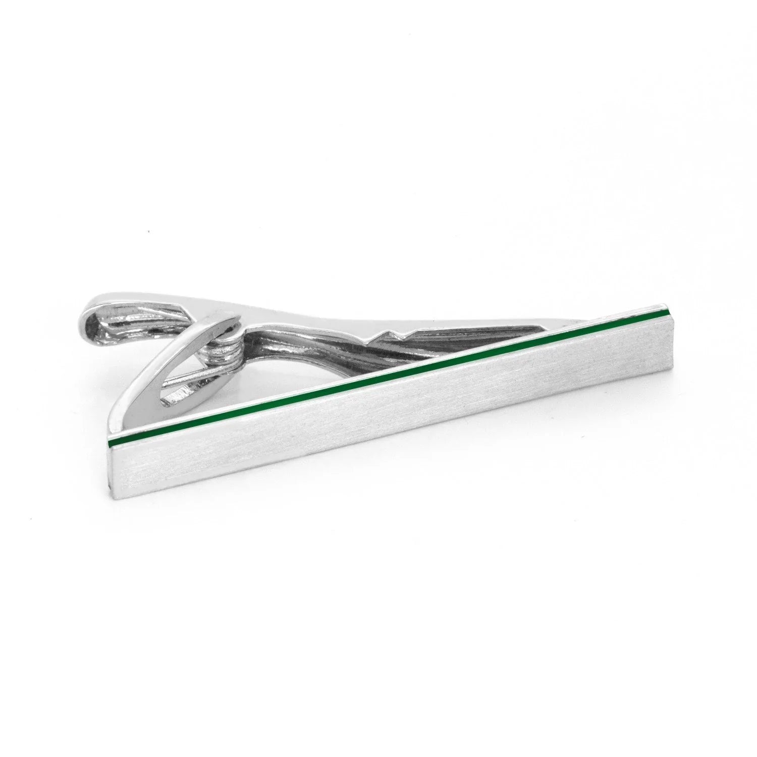 Brushed Silver with Green Edge Small Tie Clip