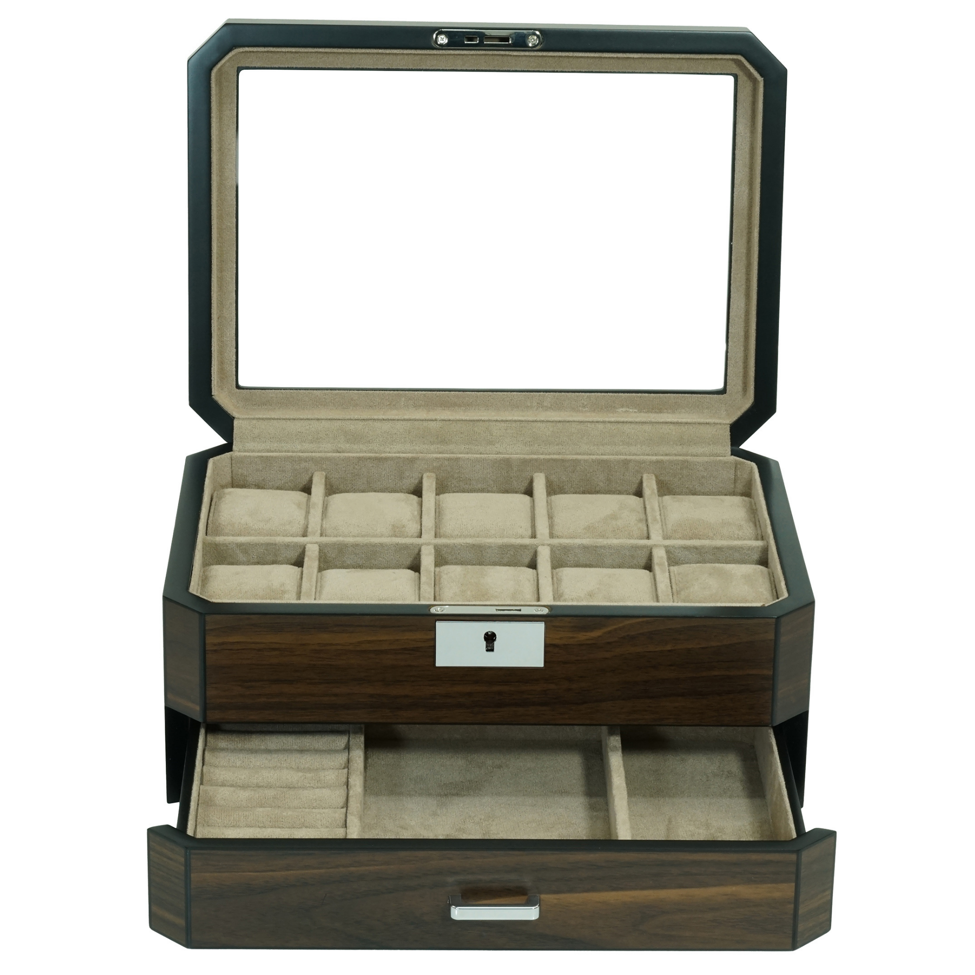 10 Slots Octagon Walnut Wooden Watch Box with Drawer