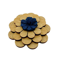 Wooden Flower with Blue Fabric Centre Lapel Pin Lapel Pin Clinks