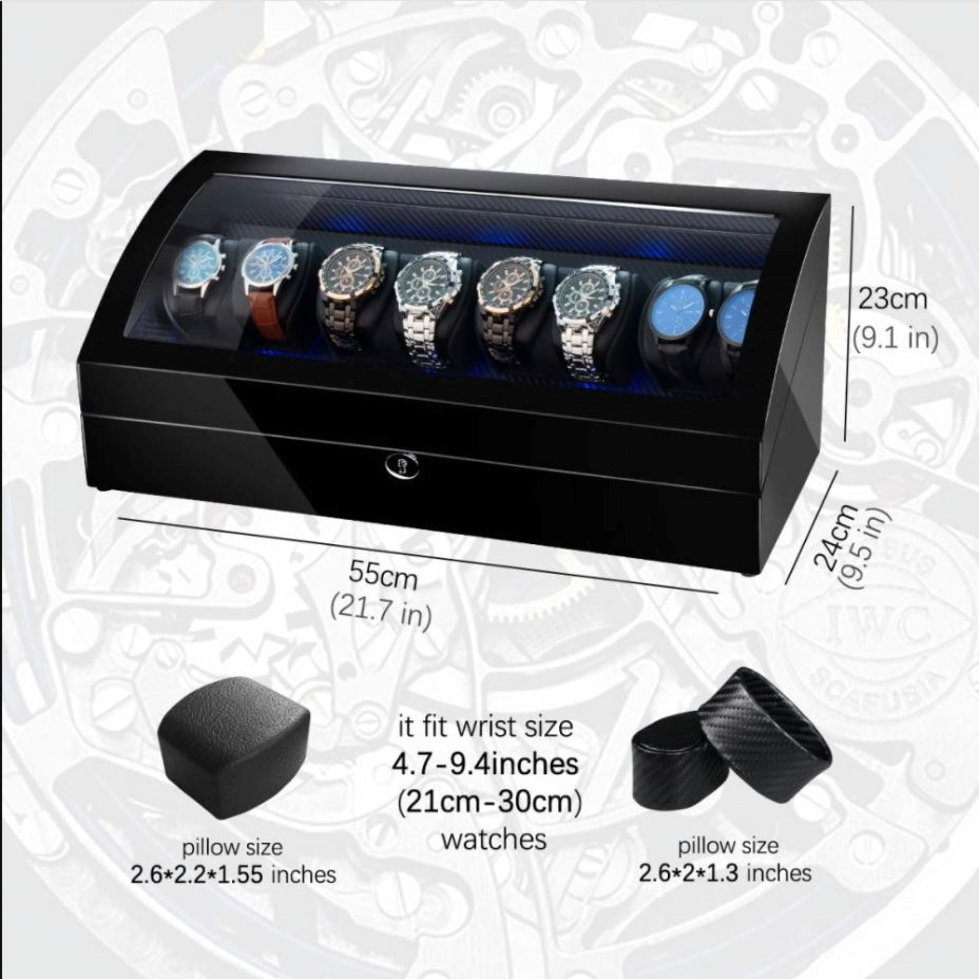Seconds - Avoca Watch Winder Box for 8 + 8 Watches in Black (a) Seconds Clinks