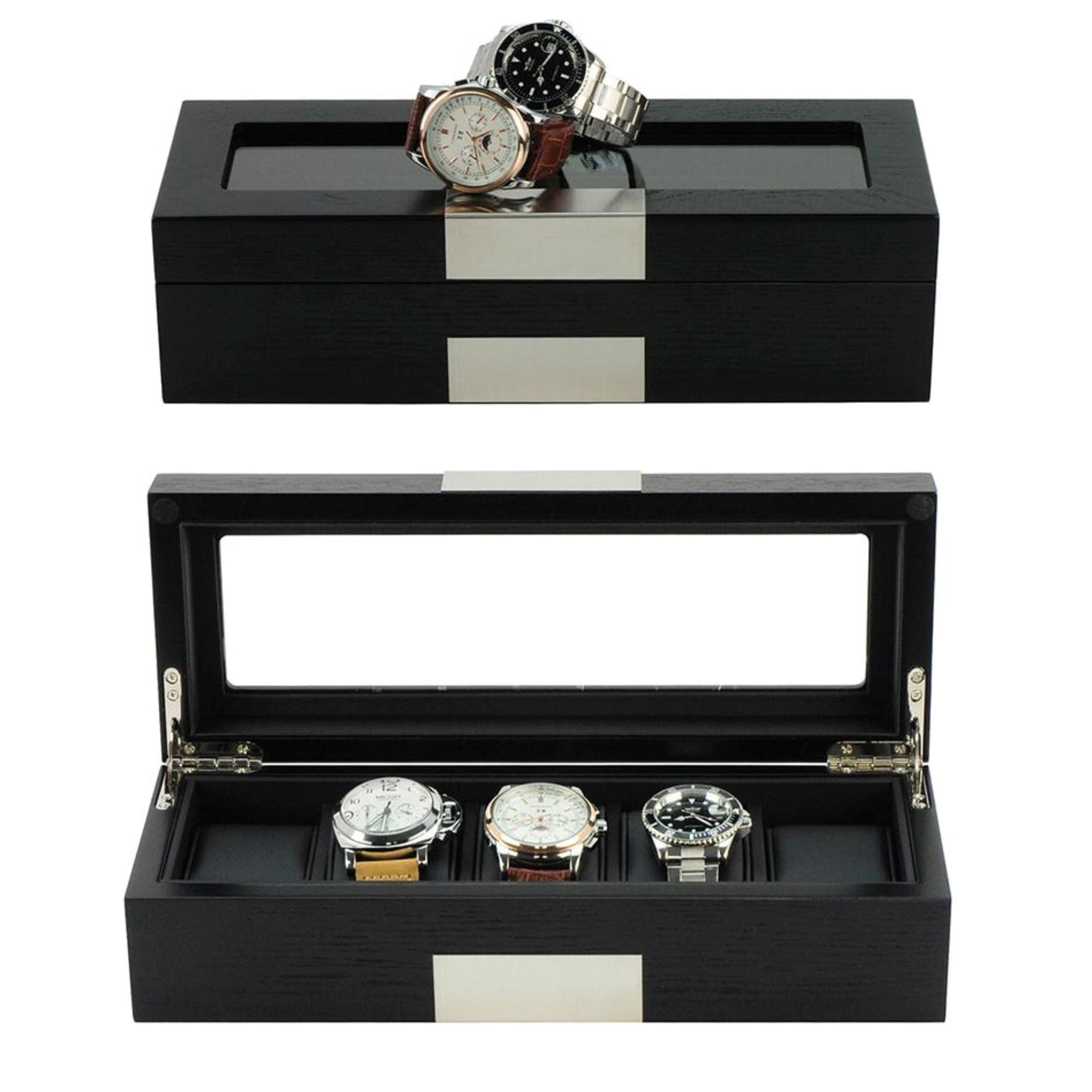 Seconds - 5 Slots Black Wooden Watch Box Seconds Clinks
