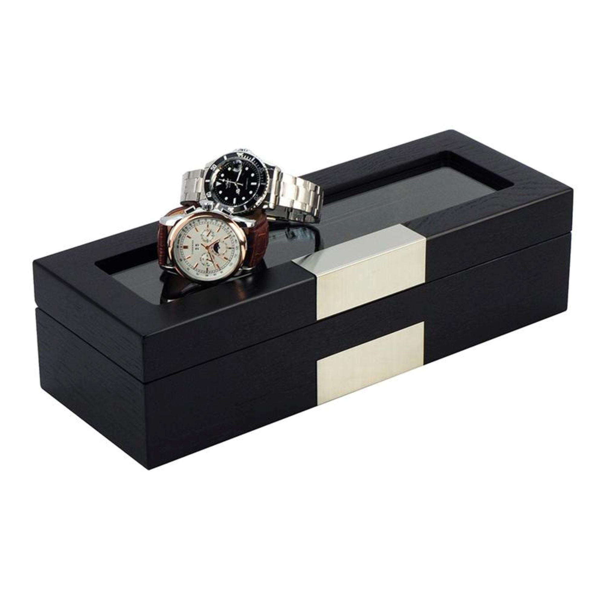 Seconds - 5 Slots Black Wooden Watch Box Seconds Clinks
