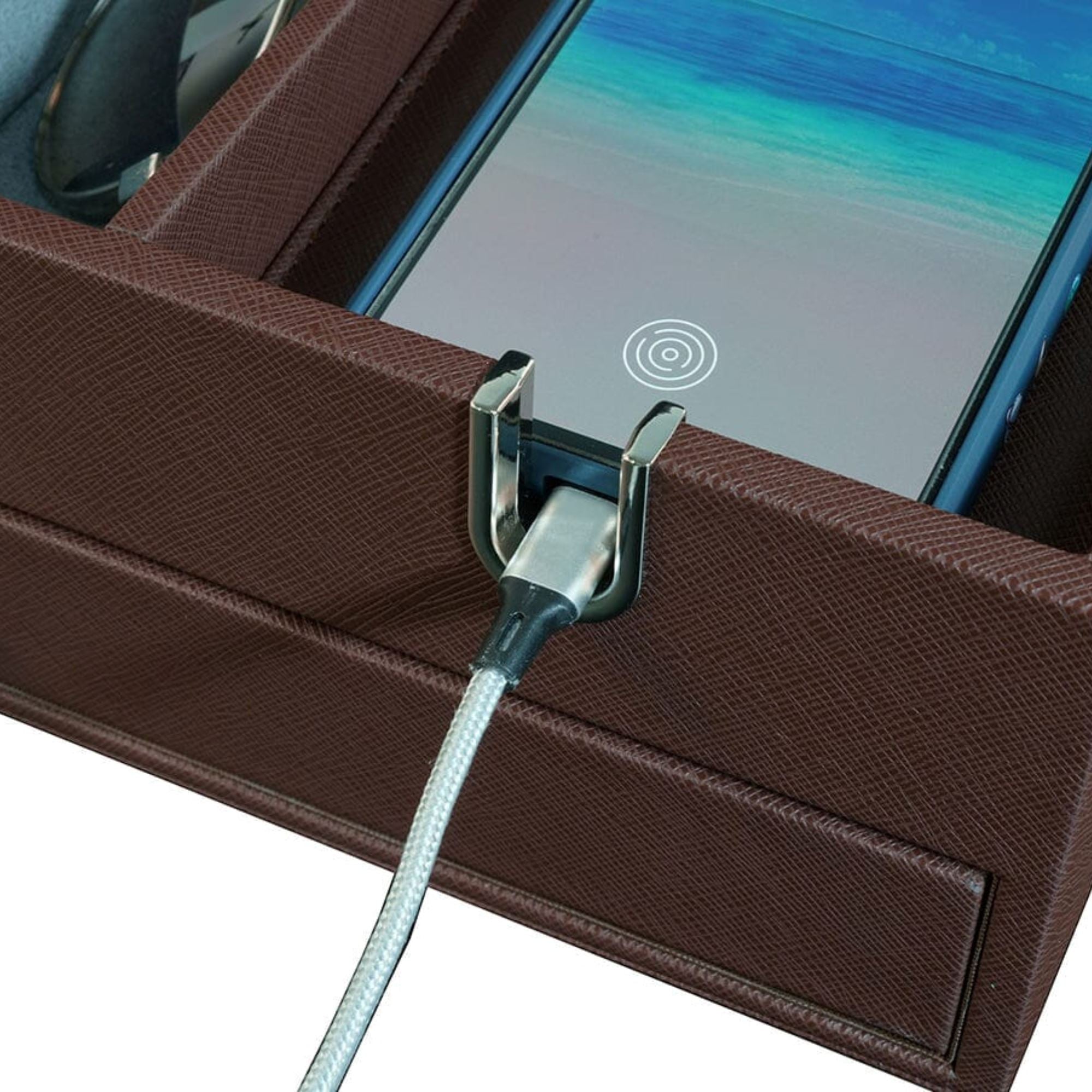 Seconds - Leather Valet Tray with Drawer in Brown Seconds Clinks