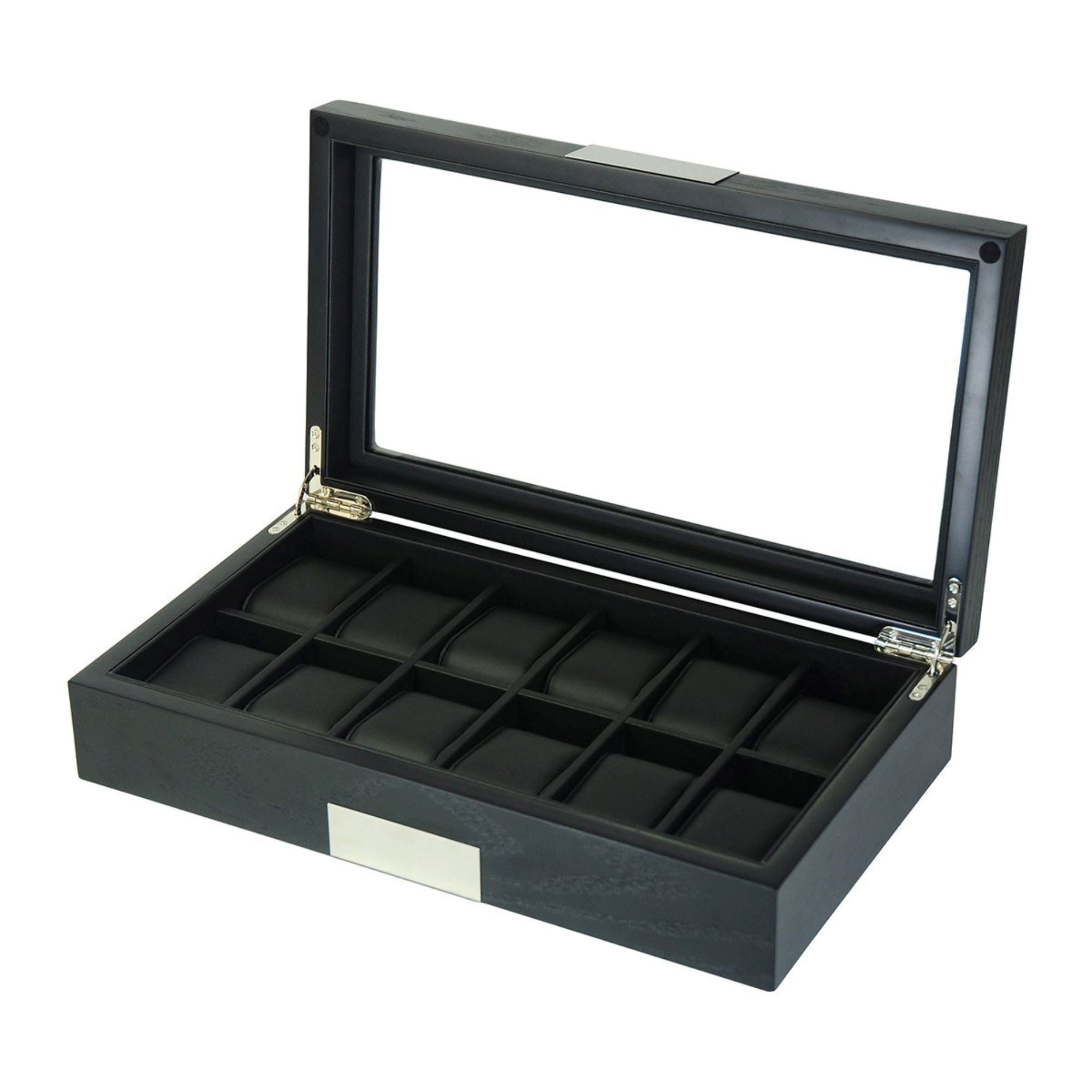 Seconds - 12 Slots Black Wooden Watch Box (a) Seconds Clinks