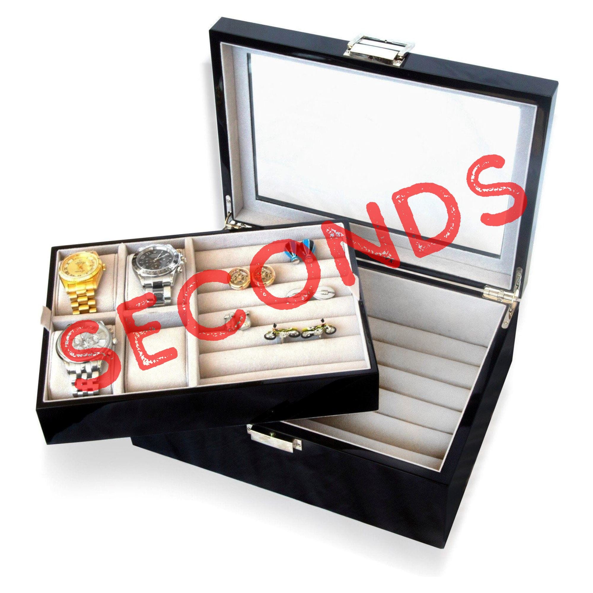 Seconds - 50 Pair Cufflink and Watch Box Double Decker Black (a) Seconds Clinks