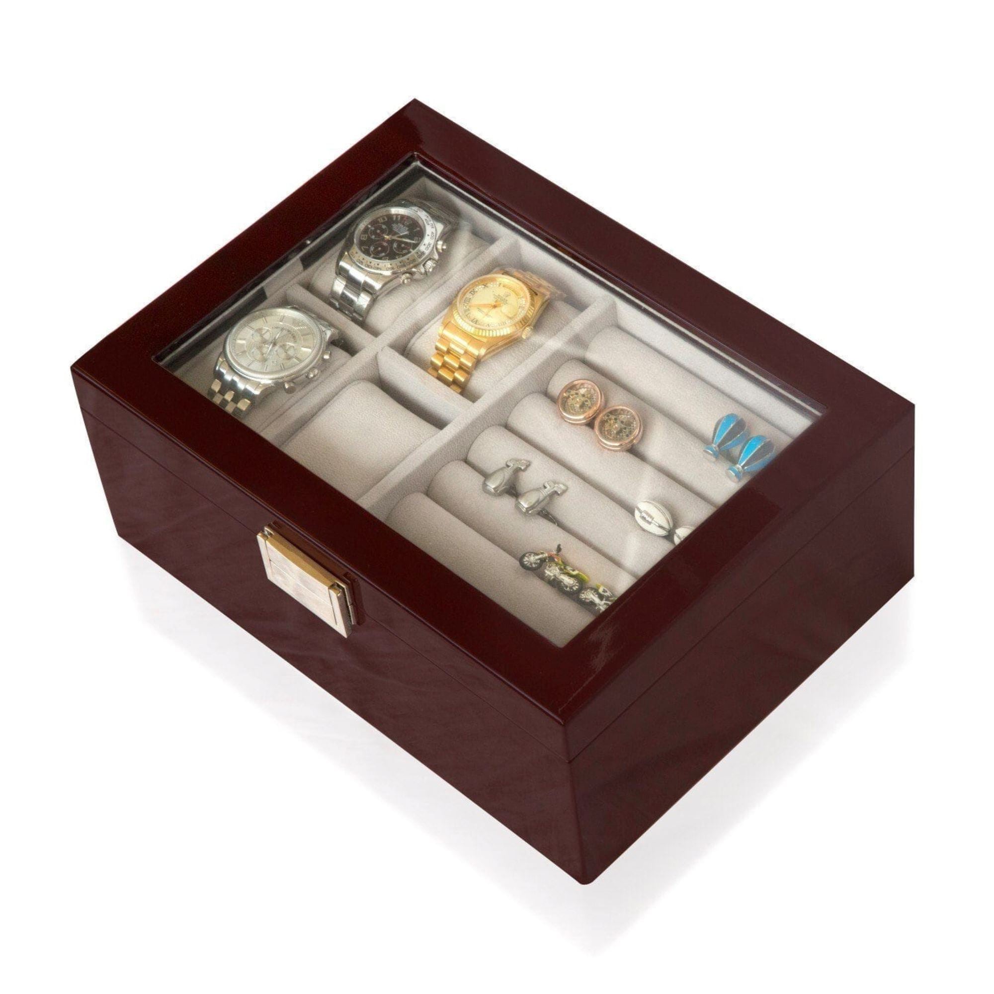 Seconds - 50 Pair Cufflink and Watch Box Double Decker Mahogany Seconds Clinks