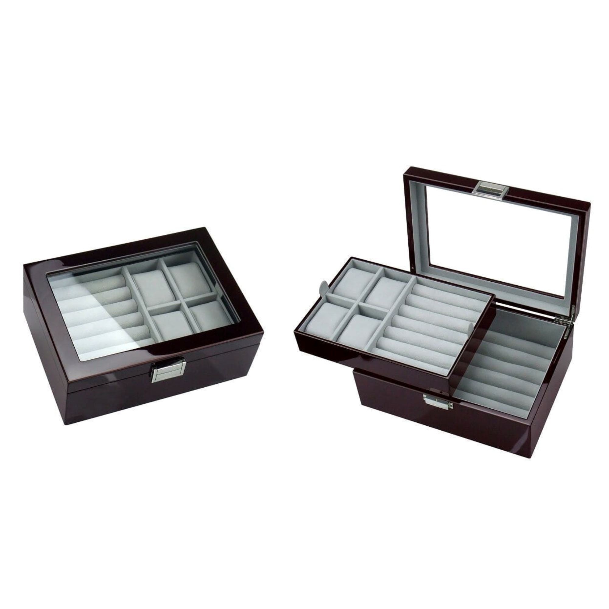 Seconds - 50 Pair Cufflink and Watch Box Double Decker Mahogany Seconds Clinks