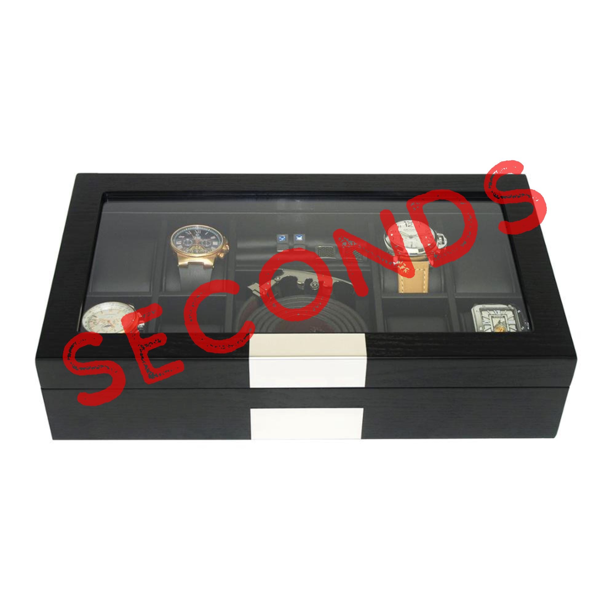 Seconds - Black Wooden Watch Box for 8 Watches + Organiser (b) Seconds Clinks