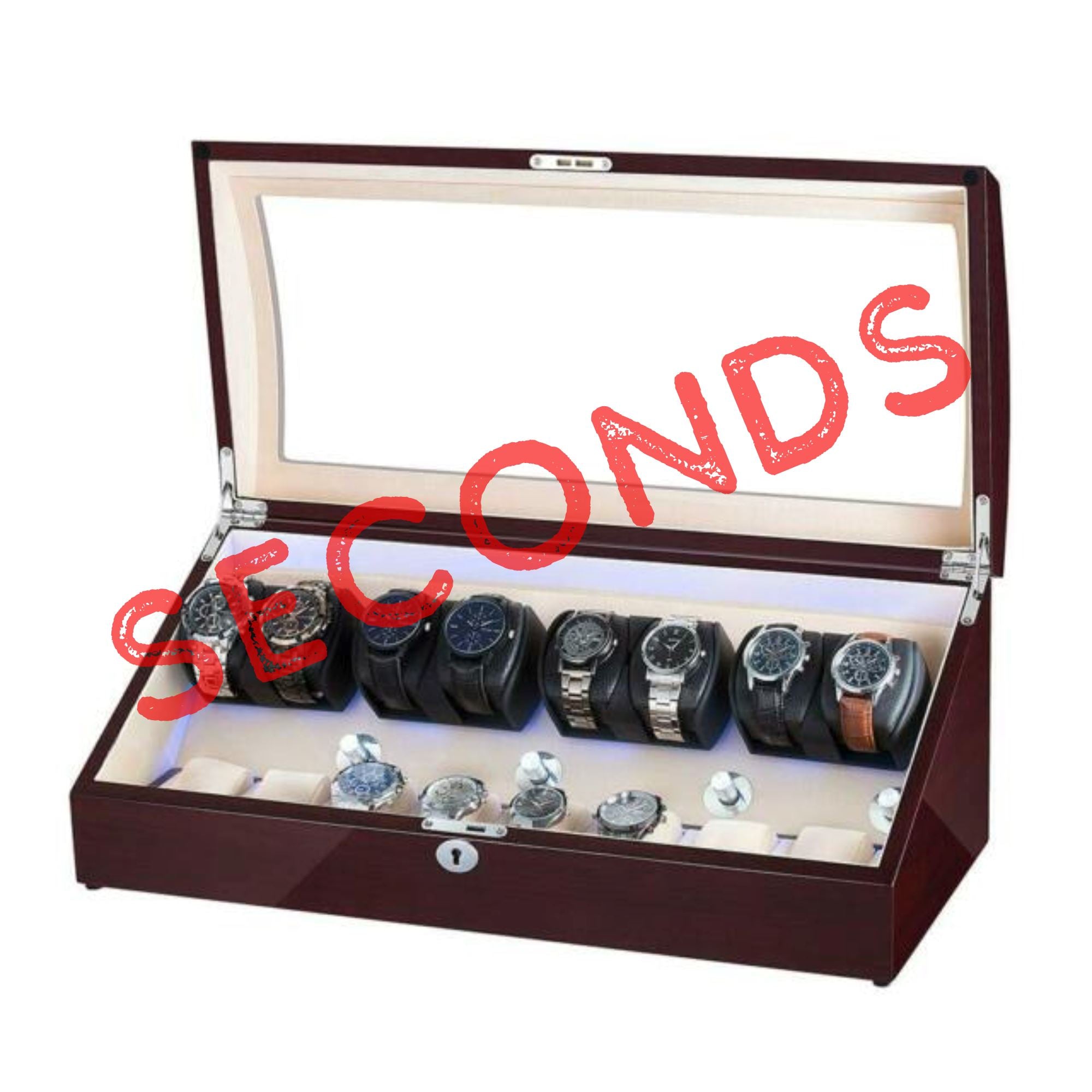 Seconds - Avoca Watch Winder Box for 8 + 8 Watches in Mahogany Seconds Clinks