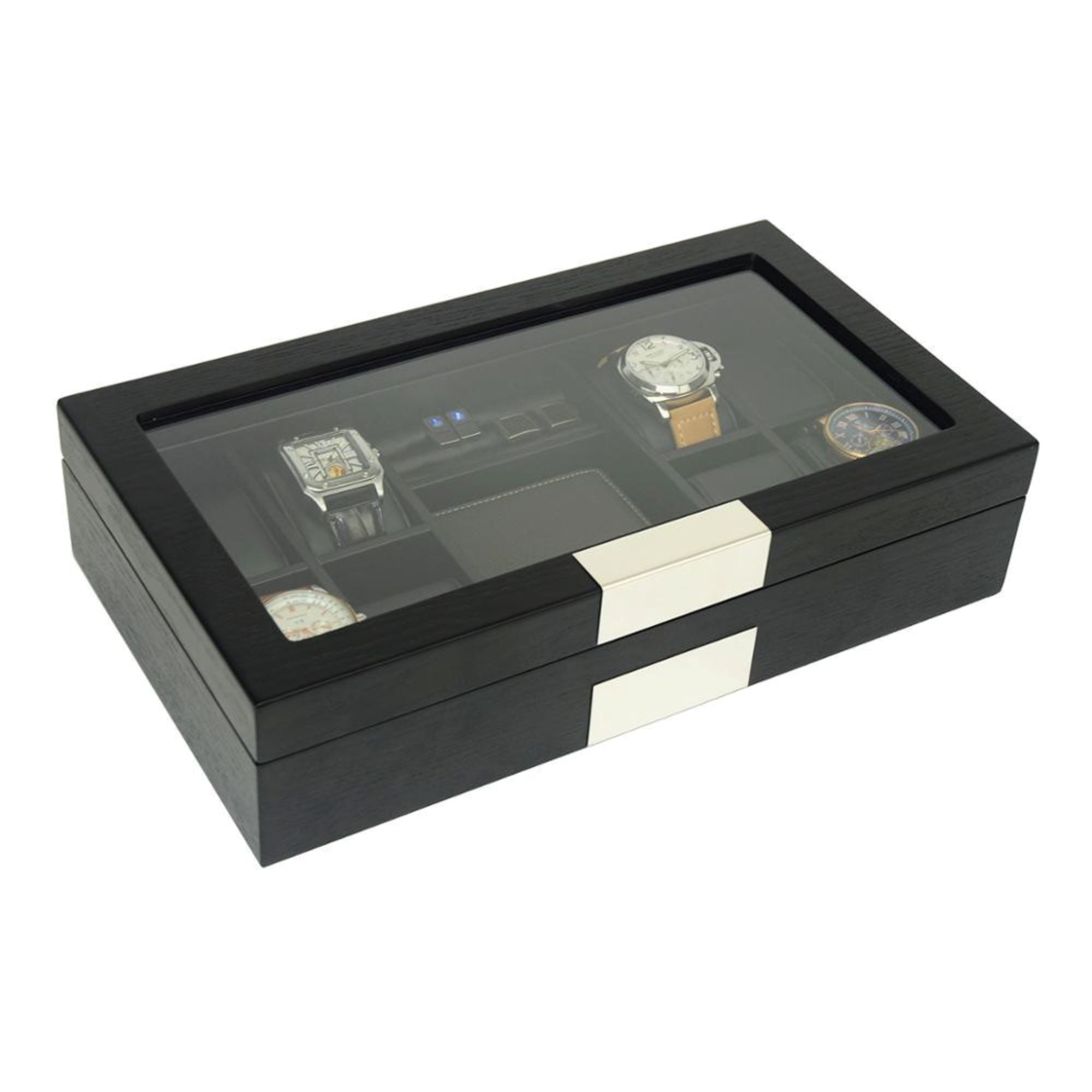 Seconds - Black Wooden Watch Box for 8 Watches + Organiser (c) Seconds Clinks