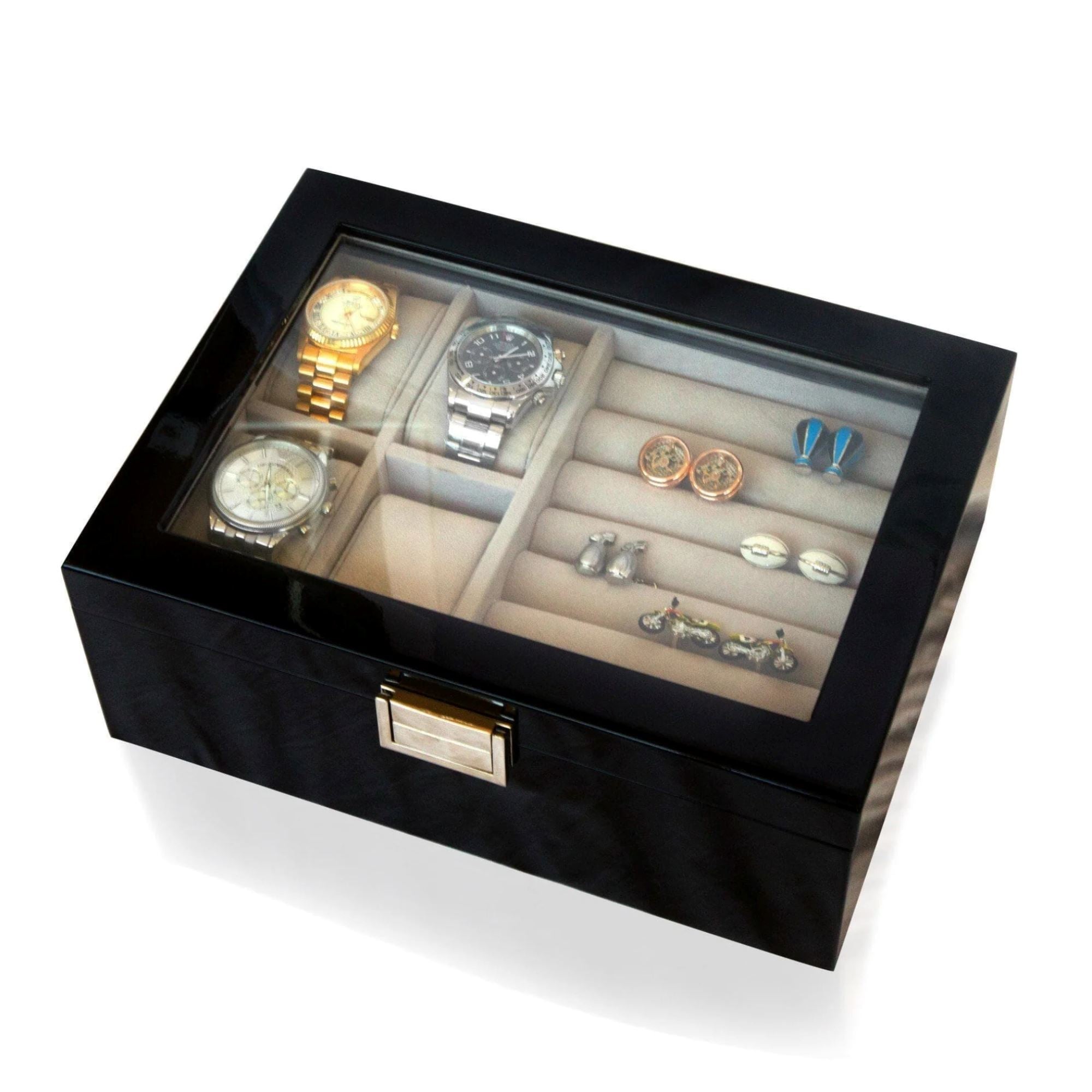 Seconds - 50 Pair Cufflink and Watch Box Double Decker Black (b) Seconds Clinks