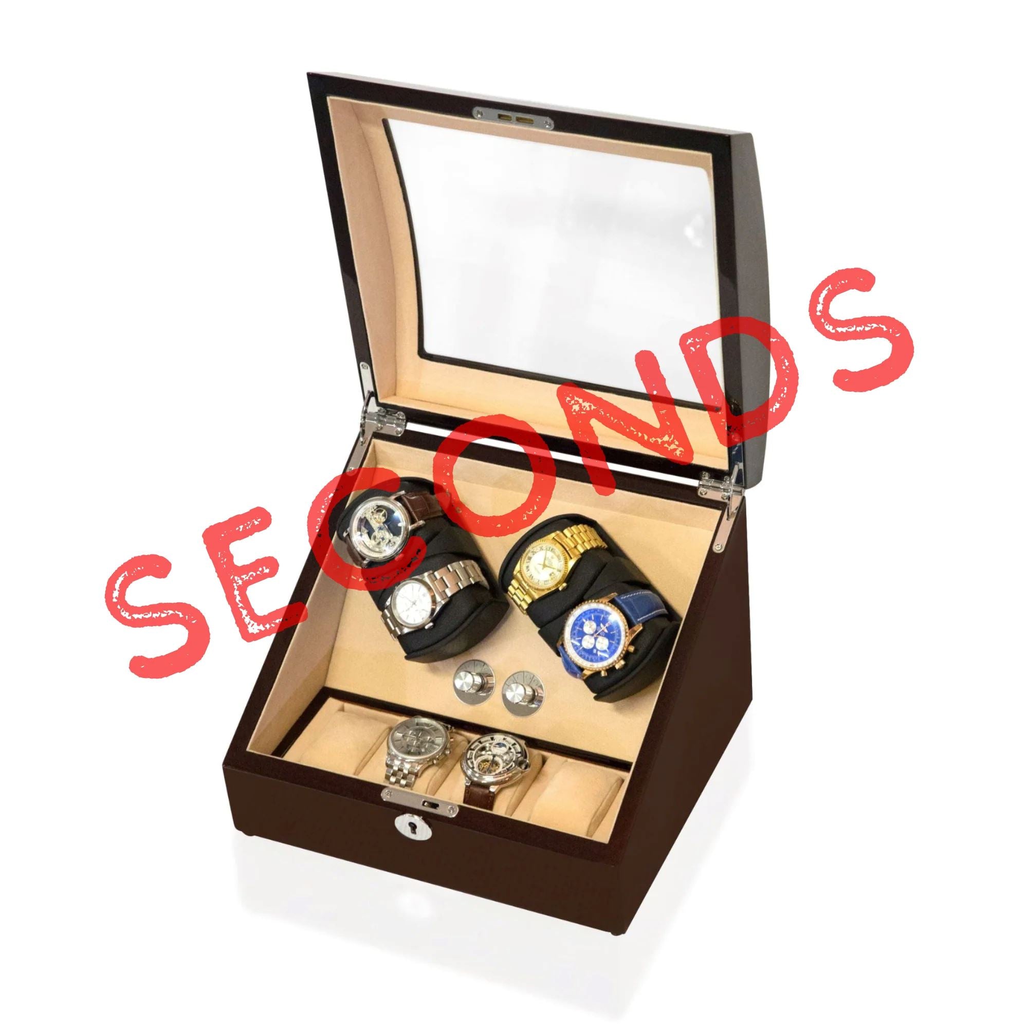 Seconds - Avoca Watch Winder Box 4 + 4 Watches in Mahogany (d) Seconds Clinks