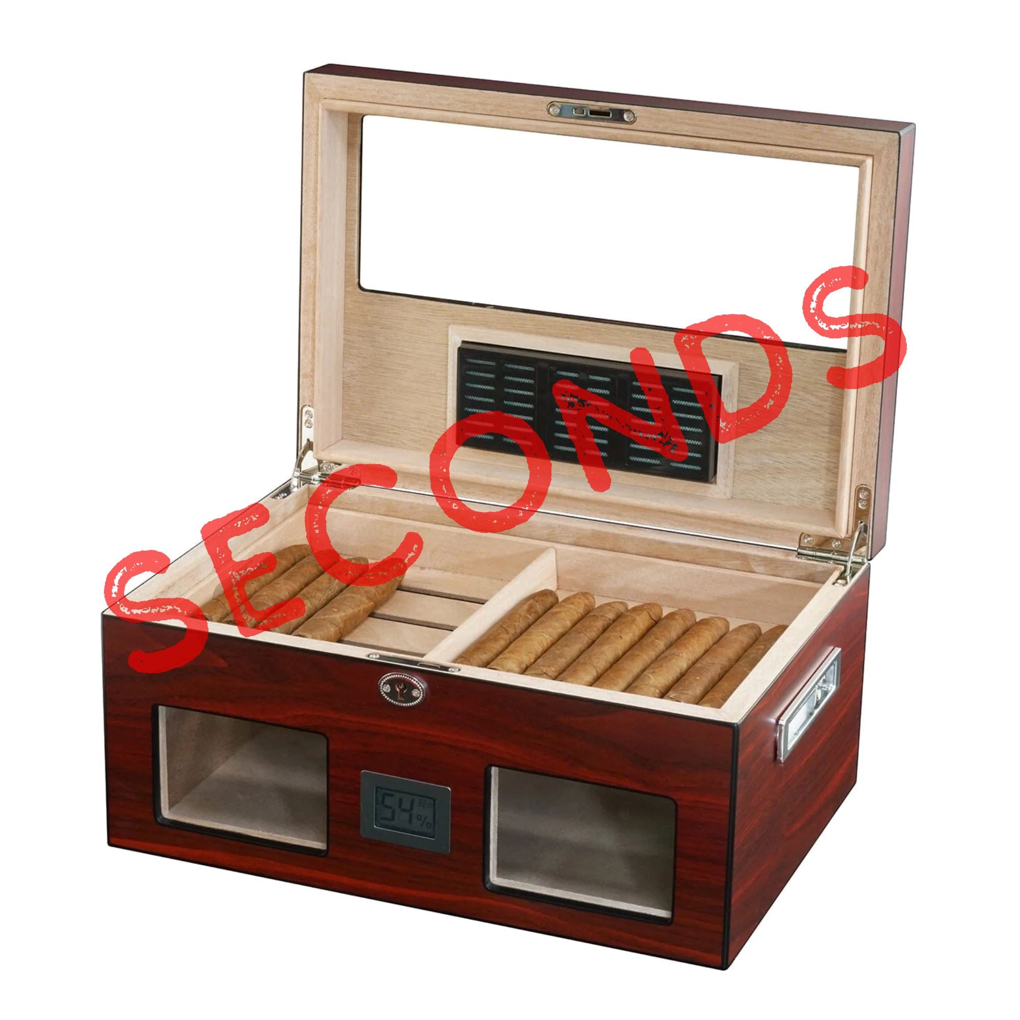 Seconds - 100 CT Cherry Wooden Cigar Humidor Box with Digital Hygrometer (b) Seconds Clinks