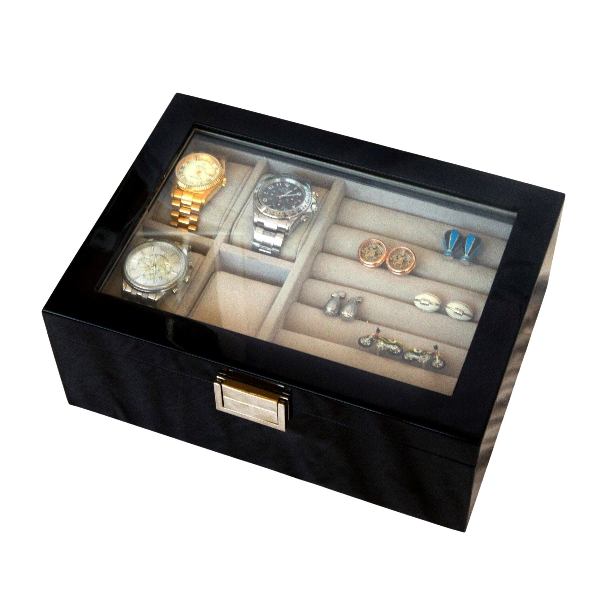 Seconds - 50 Pair Cufflink and Watch Box Double Decker Black Seconds Clinks