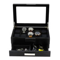 Seconds - Black Wooden Watch Box for 10 Watches with a Drawer (e) Seconds Clinks