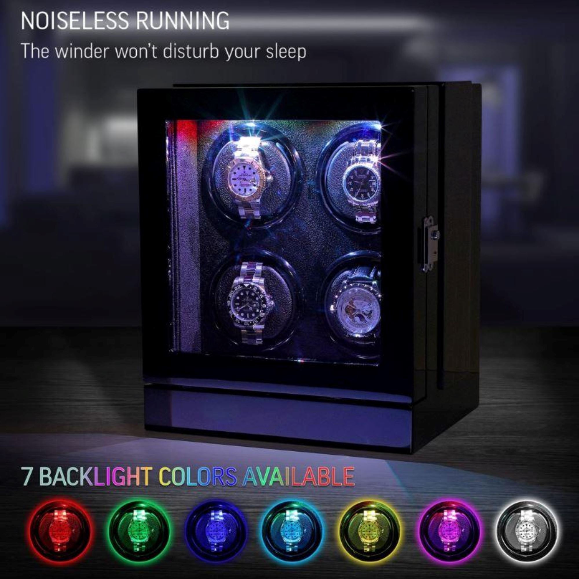 Seconds - Sydney Watch Winder Box for 4 Watches in Black (b) Seconds Clinks