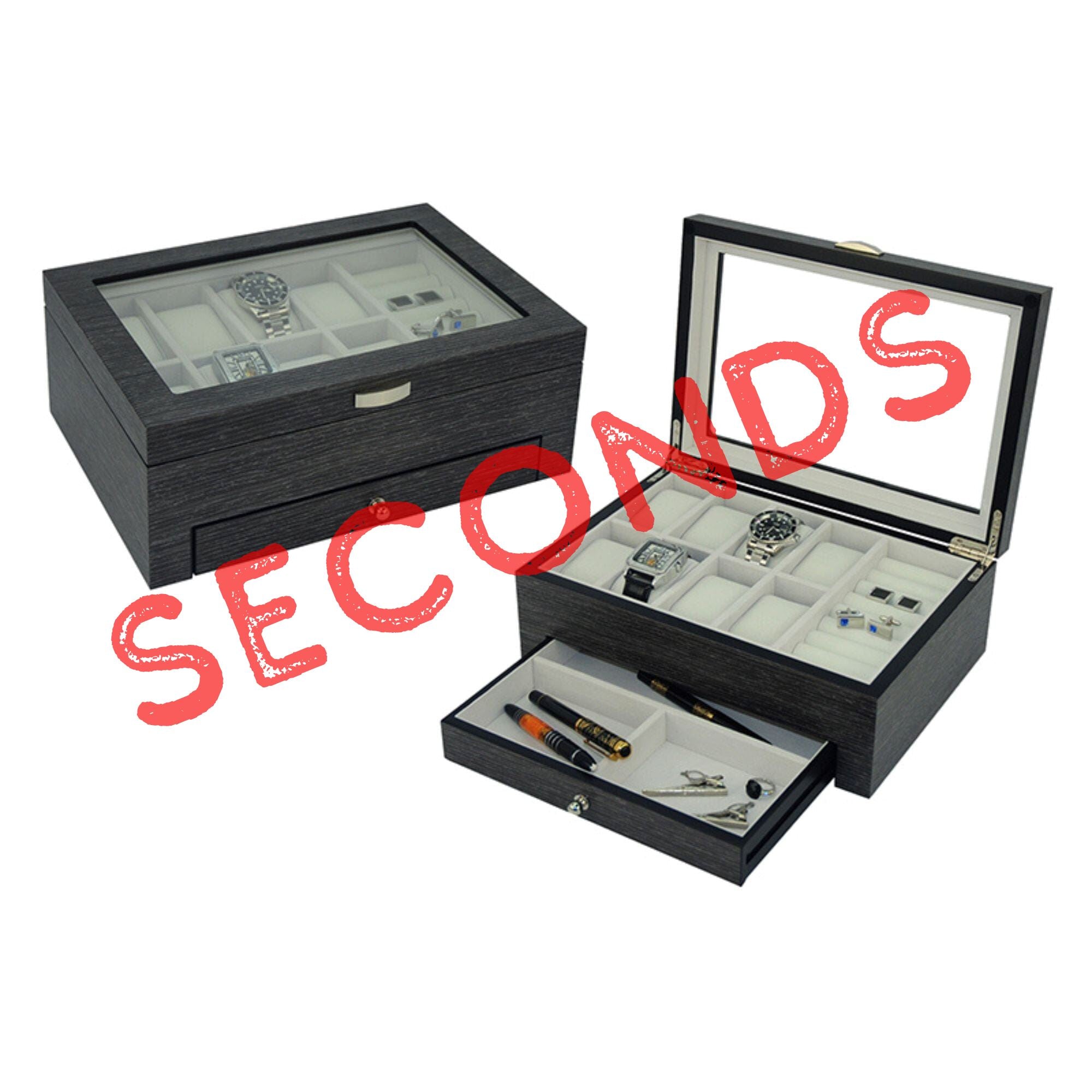 Seconds - Ginko Wooden Cufflink Watch Box with a Drawer (A) Seconds Clinks