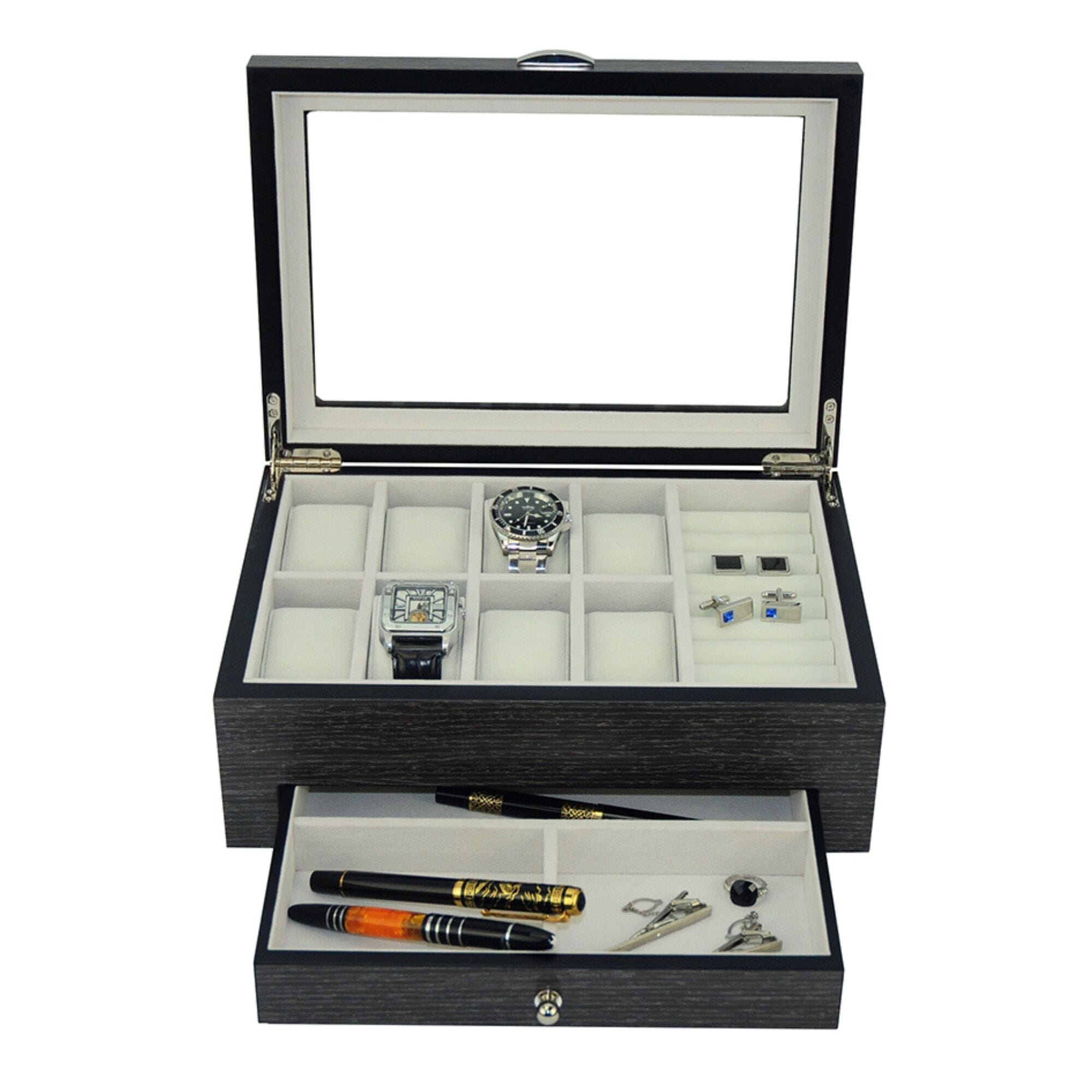 Seconds - Ginko Wooden Cufflink Watch Box with a Drawer (A) Seconds Clinks