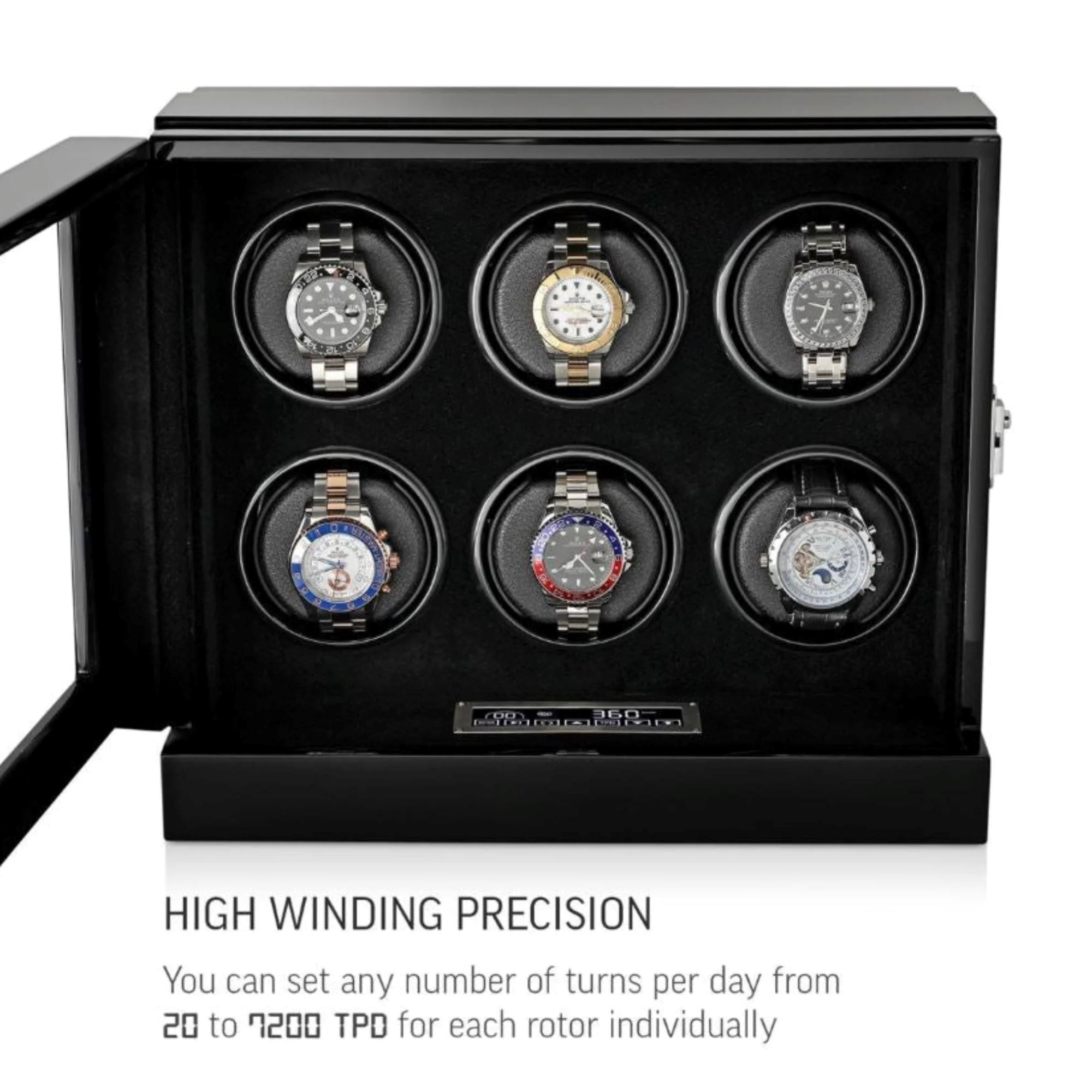 Seconds - Sydney Watch Winder Box for 6 Watches in Black (h) Seconds Clinks