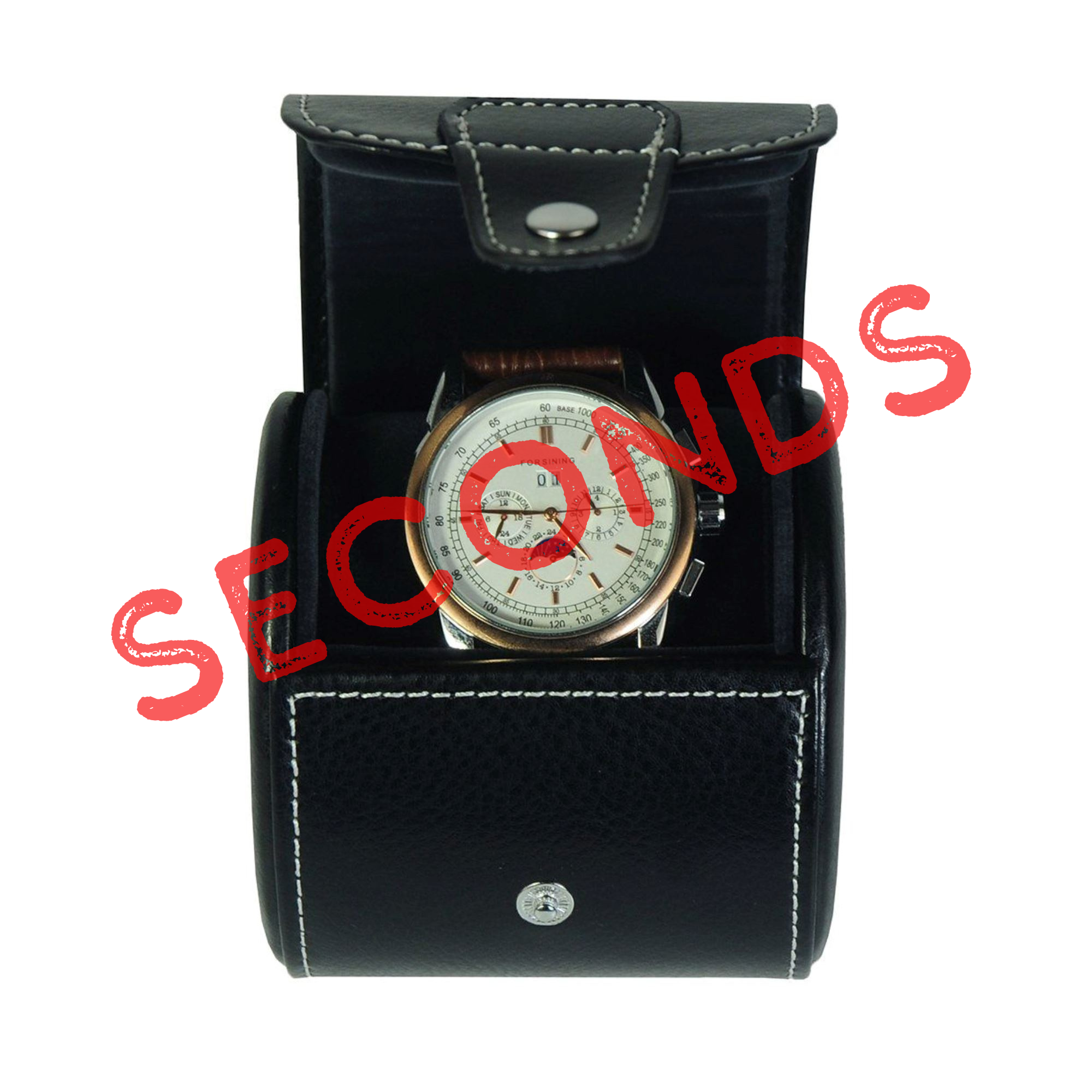 Seconds - Travel Watch Roll Case for 1 in Black Genuine Leather