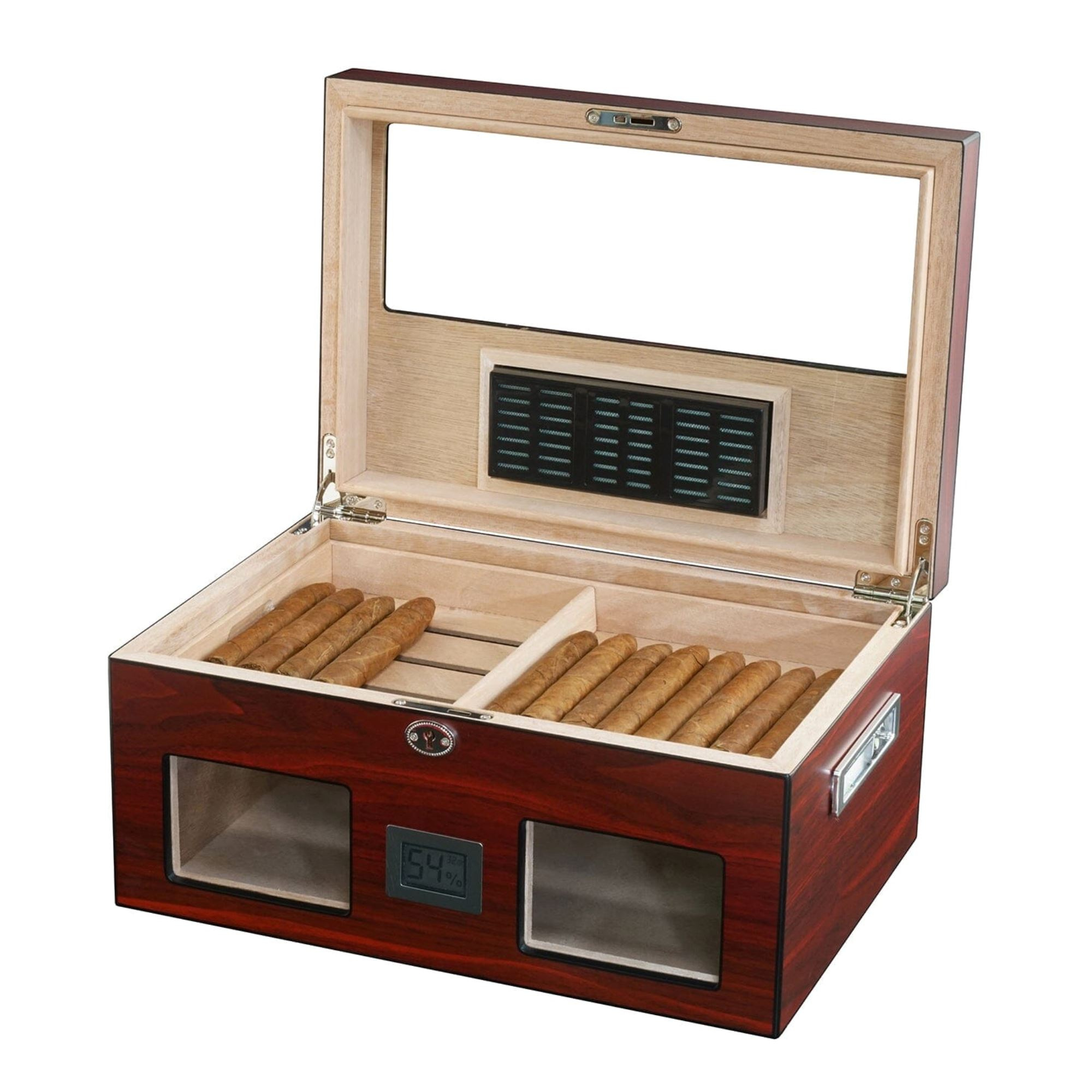 Seconds - 100 CT Cherry Wooden Cigar Humidor Box with Digital Hygrometer